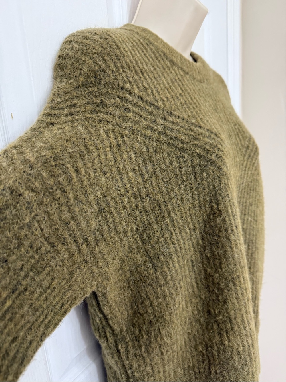 Madewell Belfiore Ribbed Pullover Sweater Heathered Fern Wool Camel Hair S - Picture 6 of 16